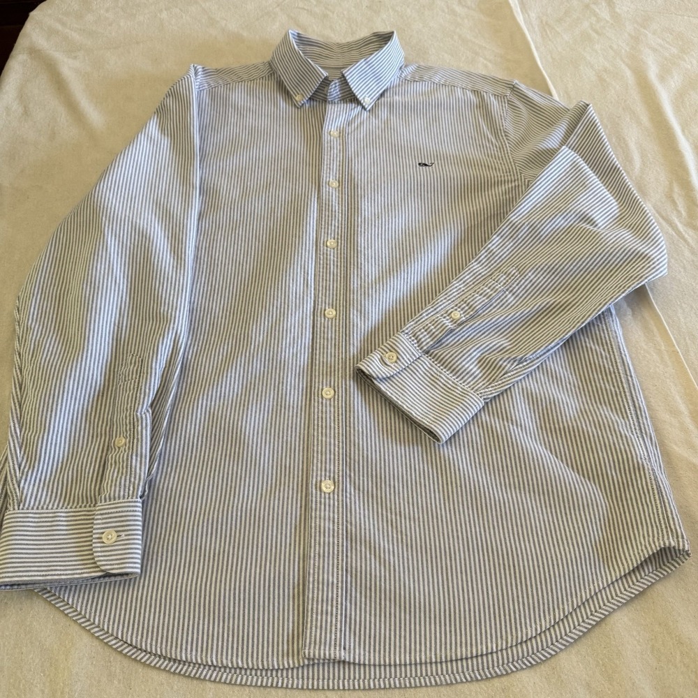 Vineyard Vines Whale Shirt Men's Large‎ Charcoal Pinstripes Button Down Casual - Picture 8 of 10